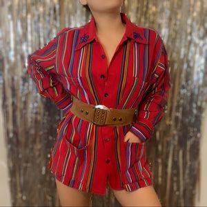 Rainbow Striped Embroidered Button Down